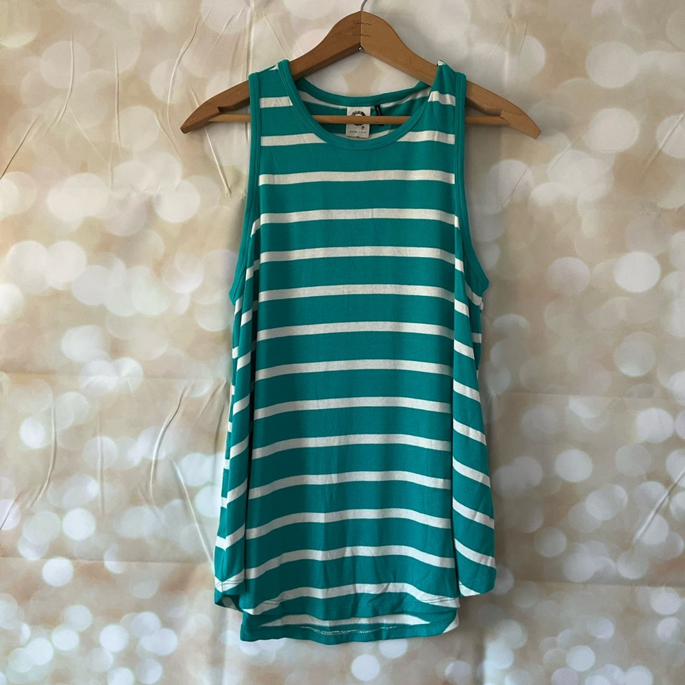 Akemi + Kin Teal and White Striped Tank Top